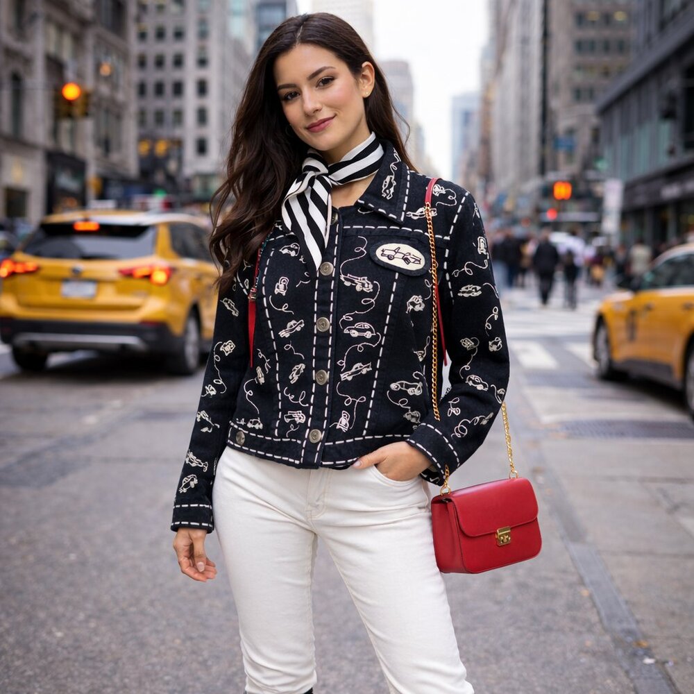 Rare New York Vintage Michael Simon Car Themed Black Jacket Sz P/M